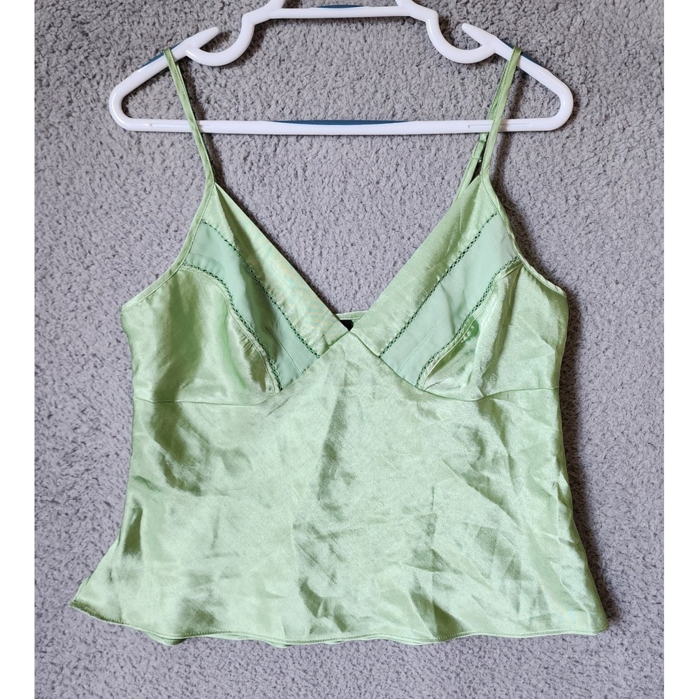 Secret Treasures Camisole Womens Large 12/14 Runner Bean Green Satin Mesh V-Neck